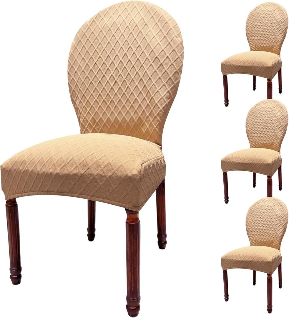 Large Round Back Dining Chair Slipcovers, Set of 4/6 Stretch Dining Chair Covers for Kitchen Dining Room Chair Seat Protectors (4, Khaki, Large)