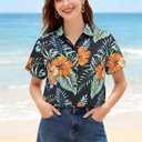 Women Hawaiian Shirt Floral Tropic Print Tee Hawaii Button Down Tshirt Beach T Shirt Summer Short Sleeve Tops (Green, M)