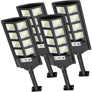 Solar Street Lights Outdoor Waterproof, 6000K LED Dusk to Dawn Solar Light, Flood Lights with Motion Sensor and Remote Control, Parking Lot Light 4-Pack