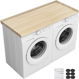 Washer Dryer Countertop, 27.5" x 54" Laundry Room Organization Shelf with Edge Rails for Washer and Dryer, Durable Melamine Finish, Non-Slip Pads, and 3 Laundry Bags, Oak