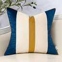 Yangest Navy Blue Patchwork Throw Pillow Cover Striped Velvet Cushion Case Modern Neutral Pillowcase for Sofa Couch Bedroom Living Room Home Decor,18x18 Inch