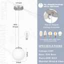 KoKo&Yukina 8 Inch Globe Pendant Light Nickel Globe Pendant Lights Kitchen Island Mid Century Light Fixture with Milky White Glass Shade Adjustable Lights for Dining Room