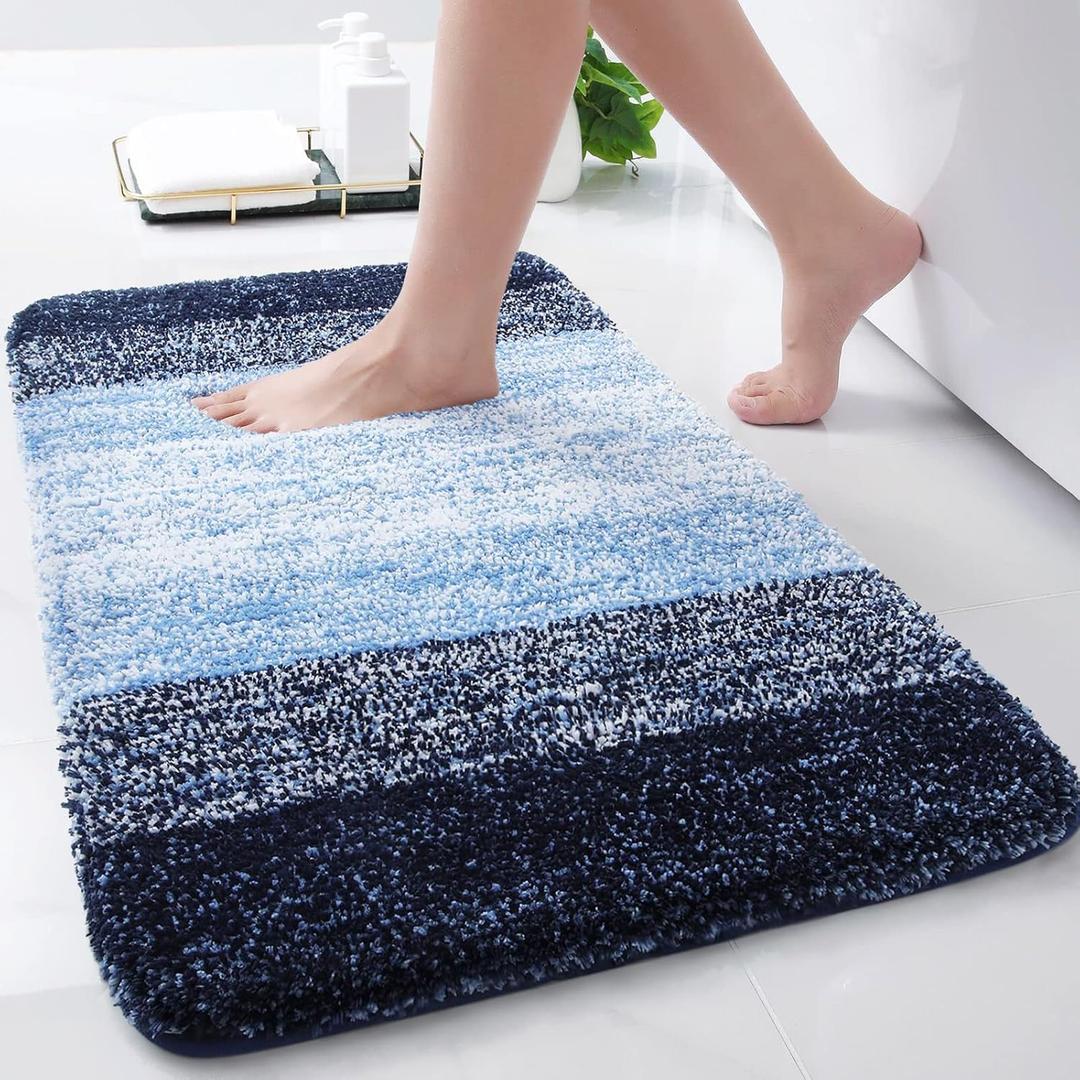 Arotive Microfiber Bathroom Rugs, Shaggy Soft and Absorbent Bath Rug, Non-Slip, Thick Plush Machine Washable Dry Bath Mats for Bathroom, Tub and Shower, 24x16, Blue (24" x 16")
