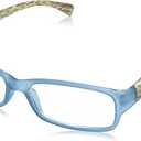 LUFF Reading Glasses Hd Anti-Blue Diamond Cut Edge Frameless Reading 
Women's Tropic Rectangular Reading Glasses, Transparent Blue with wooden pattern temples, 52 mm, +1.50