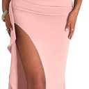 LAGSHIAN Women's Elegant Bodycon Off Shoulder Sleeveless High Split Ruched Long Formal Evening Dress (Pink, S)