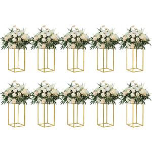 YALLOVE 10-Pack 15.75-Inch Gold Metal Geometric Flower Stands
Table Centerpieces with Clear Acrylic Sheets for Wedding, Bridal Shower, Banquet and Party Decor
