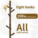 Solid Wood Square Base Coat Rack, Free Standing Hall Coat Tree with 8 Hooks+2 spare) for Coats, Hats, Bags, Purses, for Entryway, Hallway, Rubberwood Hooks,Base and Pole,(Square Base, Dark Walnut)