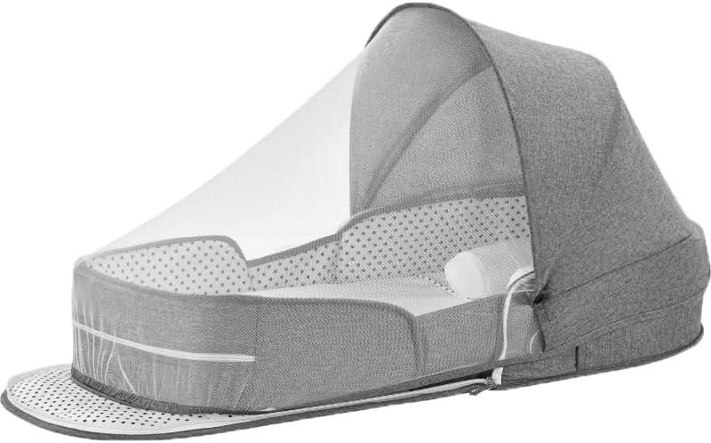 omzer Baby Travel Bassinet - Foldable Bassinets for Baby Co-Sleeping Lightweight Travel Pod Infant Travel Bed with 2-1 Mosquito & Canopy Grey