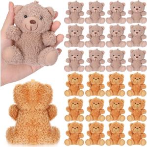24 Pcs Mini Plush Bear Bulk Small Stuffed Animal DIY Keychain for Valentine's Day Gift Birthday Party (Dark + Light Brown)