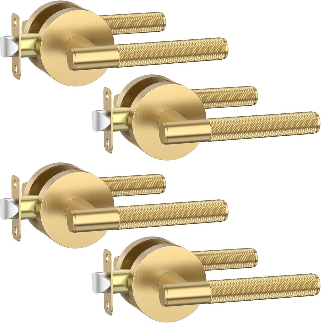 Asidrama 4 Pack Passage Champagne Bronze Door Handles, Door Lever with Door Knobs Indoor for Bedroom or Bathroom, Heavy Duty Door Handles Interior with Locks for Left-Right Sided Doors