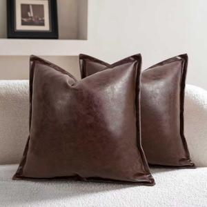 JASEN Faux Leather Decorative Throw Pillow Covers Modern 18x18 inch, Farmhouse Cushion Cases Luxury Pillowcases for Couch Bed Sofa Living Room Set of 2 (Dark Brown, 18" x 18")