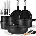 CAROTE 25pcs Pots and Pans Set Non Stick, Cookware Sets, Kitchen Set, Oven/Dishwasher/Fridge Safe, Space Saving Pots Set, Nonstick Set with Versatile Detachable Handle with Knife Set, Jet Black