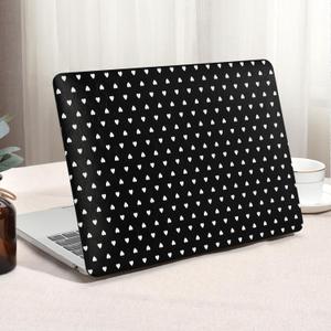 Seorsok Compatible with MacBook Pro 13 inch Case M2 2023,2022,2021-2016 A2338 M1 A2251 A2289 A2159 A1989 A1708 A1706,Cute White Little Love Hearts Leather Plastic Hard Shell Case&Keyboard Cover,Black