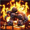 2022 New Terrifying Human Skull Fire Pit, Fireproof Imitated Human Skull Ceramic, Durable Reusable Fire Pit Skulls, Halloween Skulls Shaped Fire Stones for Fire Pits Bonfire Campfire Fireplaces (6PCS)