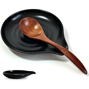Spoon Rest for Stove Top, 6.2" Large Ceramic Spoon Holder for Kitchen Counter, Cooking Utensil Rest for Spatula, Spoon & Ladle, Kitchen Counter Decor for Mother's Day, Matte Black