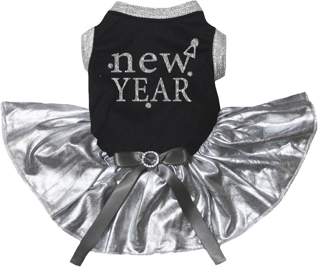 Petitebella New Year Puppy Dog Dress (Black/Silver, XXX-Large)