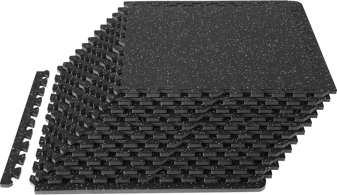 VEVOR 0.56Inch 48sq.ft 12 Tiles Gym Flooring for Home Gym, Rubber Top with High Density EVA Foam,24 x 24In Gym Floor Exercise Equipment Mats, Interlocking Gym Mats, Puzzle Workout Mats, Black & Grey
