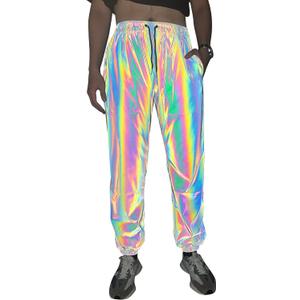 LZLRUN Rainbow Reflective Shorts Pants Men Trousers Casual Night Jogger (XXL, Pants)