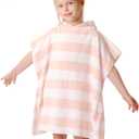 Toddler Bath Towel Poncho Thick Cotton Striped Beach Towels for Kids Gifts (2-6, Pink)