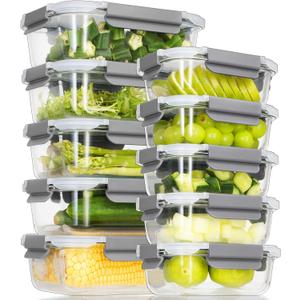 10 Pack Glass Meal Prep Containers with Lids - Airtight, Leak-proof, Bpa-free, Microwave, Oven, Freezer & Dishwasher Safe (light gray)