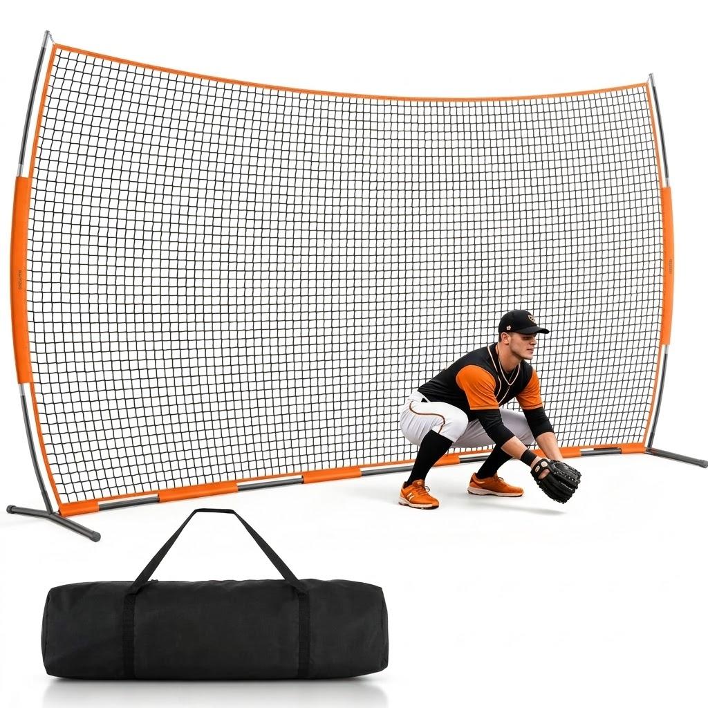XUEMONT 20×10 FT Backstop Net — Multi-Sport Barrier for Baseball, Soccer, Basketball & Lacrosse, Wind-Stable with Ground Stakes & Sandbags, Portable Outdoor Practice Net for Backyard & Park