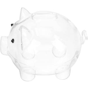 Toyvian Clear Piggy Bank Glass Animal Pig Money Bank Coin Box Money Saving Jar Cash Bills Glass Jar Change Box for Kids Adults, 14.00X10.50X9.00CM