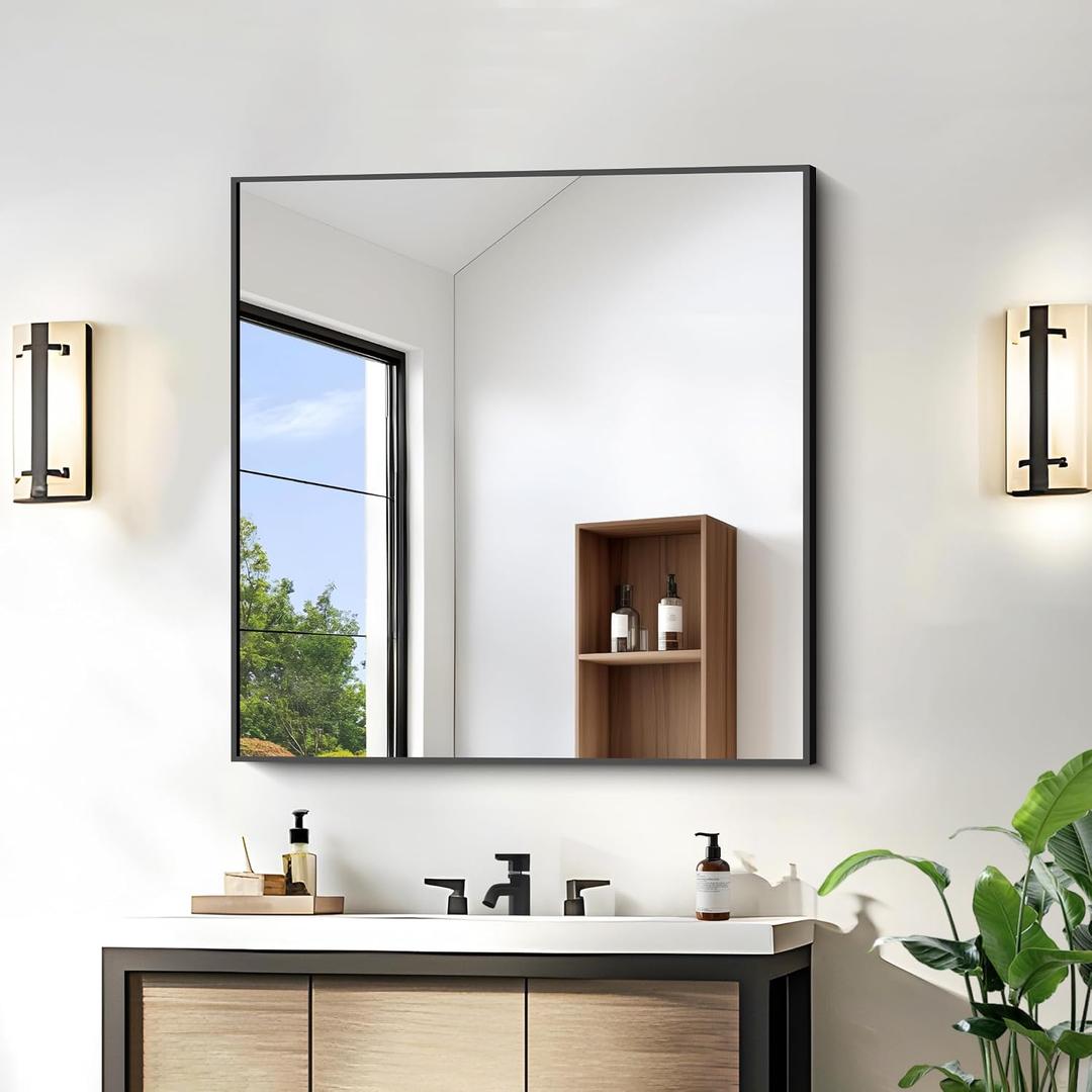 KOCUUY Bathroom Mirror,30x30 Square Black Mirror with Aluminum Metal Frame,Black Vanity Wall Mirror Modern Home Decor for Bathroom, Living Room, Farmhouse and Entryway