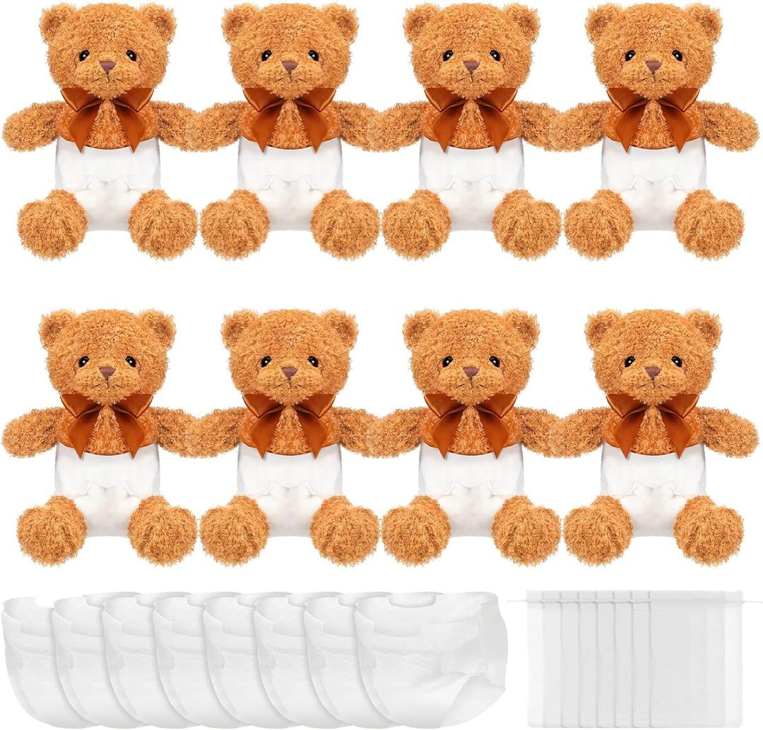 8 Sets Bear Blindfolded Diaper Changing Baby Shower Games Boys Girls Baby Dolls Diapers for Bridal Shower Gender Reveal Games Prizes Gifts for Adults