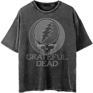 Grateful Dead Unisex-Adult Grateful Dead Stealie Vintage Faded Washed T-Shirt (Large, Black)