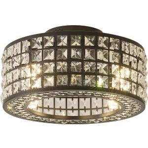 18 Inch Crystal Chandelier Ceiling Fan, Modern Industrial Fandelier with Lights and Remote/APP Control, Enclosed Low Profile Bladeless Ceiling Fan Including Bulb(Black3)