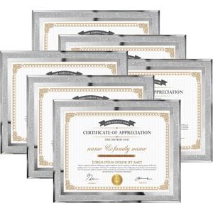 Hoikwo 8.5x11 Picture Frames, 6 Packs Silver Glass Certificate Frames for Document Diploma Award, Bling Picture Frames Only for Tabletop Display Vertically or Horizontally