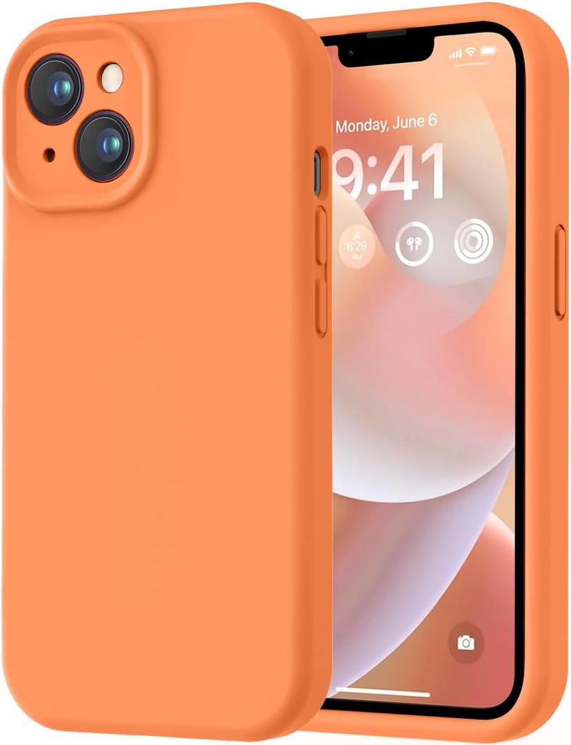 LOVE 3000 Designed for iPhone 14 Case, Premium Silicone with [Soft Anti-Scratch Microfiber Lining] Shockproof Protective Phone Case for Men Women Girls 6.1", Bright Orange