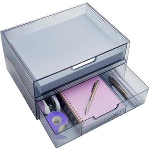 STORi STAX Plastic Stackable Organizer Drawers (Set of 2) Classic Grey | 12.5" Wide | Set Includes One Open Drawer & One Divided Drawer | Organize Office Desk Accessories & Sort Paper | Made in USA