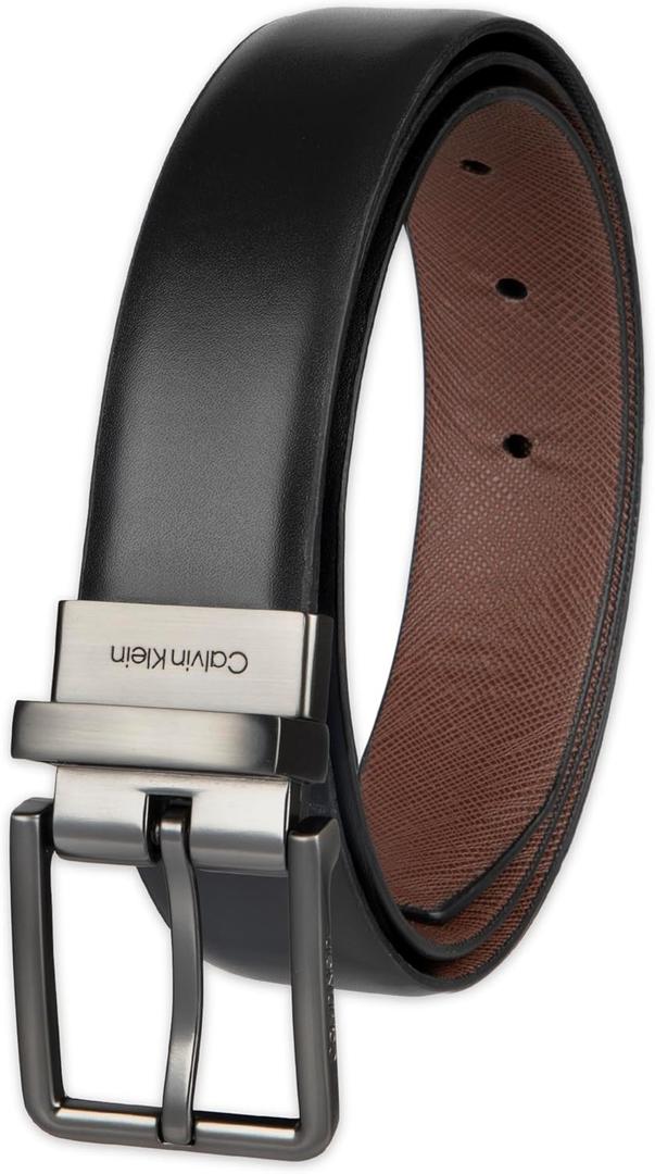 Calvin Klein Men's Reversible Leather Belt - 2in1 Versatile Modern Style (Black)