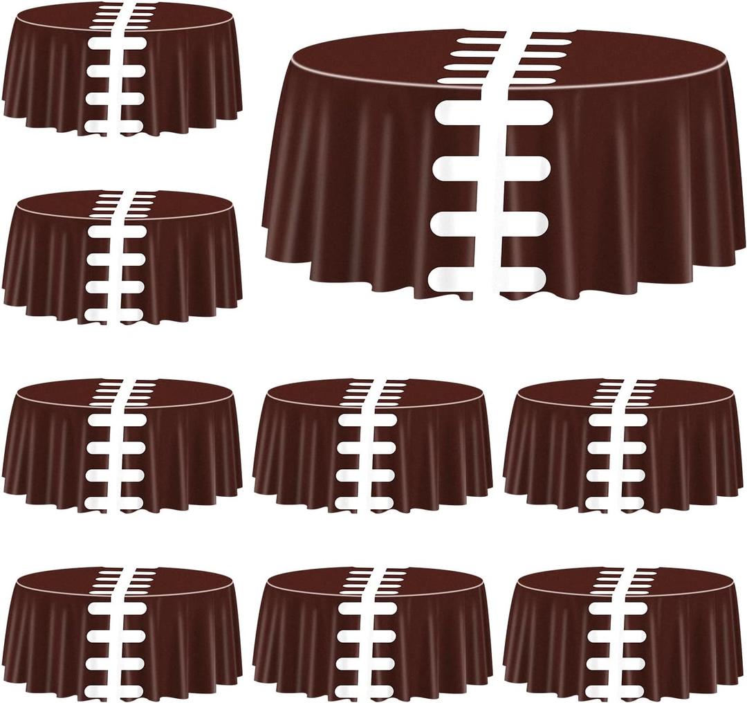 Football Print Tablecovers, Round Football Pattern Plastic Tablecloths Football Party Supplies for Birthday Party Sports Games Decoration, 84 x 84 Inch (9, Dark Brown, 84 x 84 Inch)
