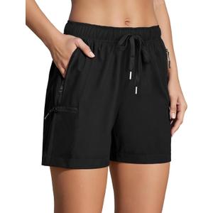 Women's Hiking Shorts Quick Dry Lightweight Cargo Pants Water Resistant Athletic Shorts with 4 Zipper Pockets (Black, XXL)