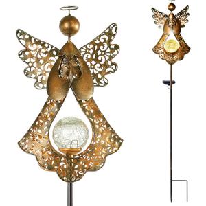 Starryfill Angel Stake Solar Lights with Crackle Glass Globe Waterproof Warm White LED, 40.5 inches Height Metal Bronze Stake Garden Patio Art Decor, Memorial Gift for Mom Women or Friends