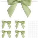Anwyll 50Pcs Twist Tie Bows - 3.5Inch Premade Gift Bows for Cake Gift Wrapping Balloon Craft Treat Bag Satin Ribbon Bow for Summer Decoration Birthday Party Bridal Shower Wedding Favors (Green)