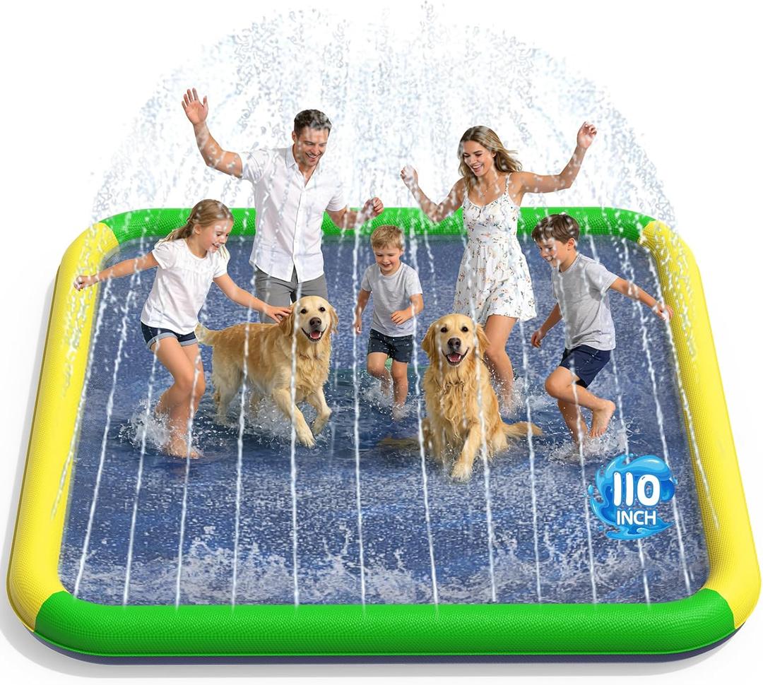 Splash Pad for Kids & Dogs, EPN 155"-110" Extra Large Non-Slip Sprinkler Splash Pad, Thickened 0.5mm PVC Water Play Mat, Outdoor Water Toy for Backyard Summer Fun, Ideal for Toddlers 3+ Boys Girls
