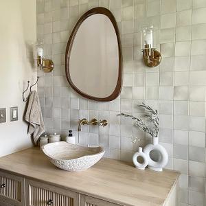 Asymmetric Mirror with Wooden Frame Large Modern Wall Mirror Aesthetic Wall Decor for Bedroom Entryway Living Room Bathroom (Brown)
