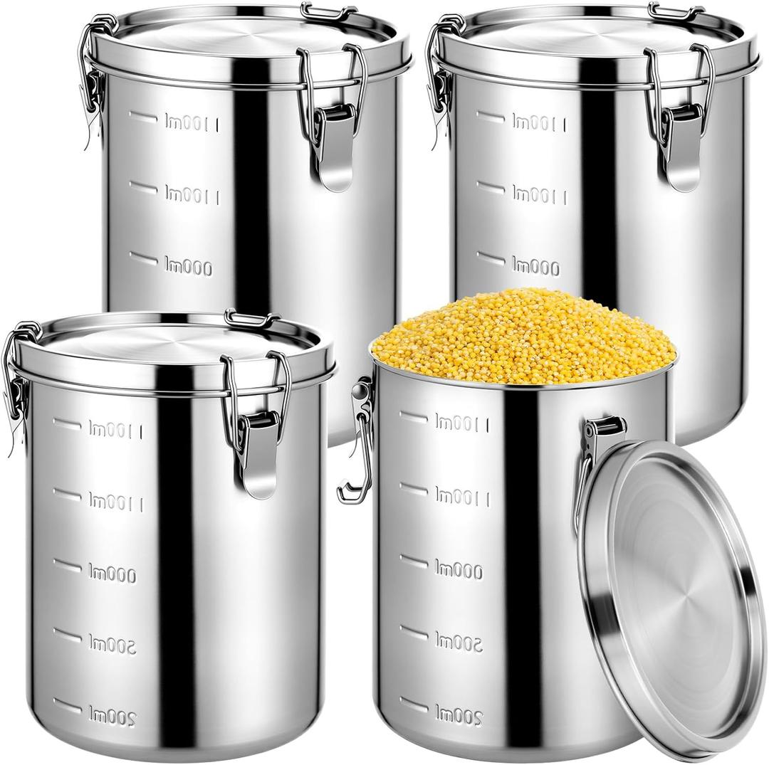 Zopeal 4 Pack Stainless Steel Canisters Set Stainless Steel Airtight Food Storage Containers Metal Containers with Lids Sealed for Tea Coffee Sugar Flour Pantry Baking Kitchen Counter (56 oz)