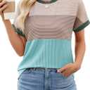 Womens Color Block T Shirts Tops Fashion Short Sleeve Crewneck Knitted Spring Summer Casual Loose Fit (XL, Green)
