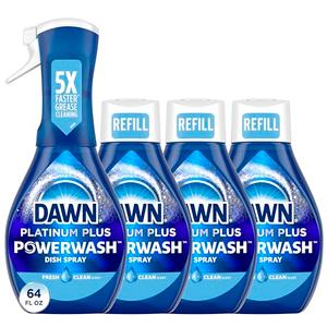 Dawn Powerwash Spray, Dish Soap, Dishwashing Liquid, Fresh, 1 Starter Kit + 3 Refills, 4x16 Fl Oz