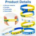 60 Pcs Down Syndrome Accessories Bulk Include 30 Blue Yellow Ribbon Awareness Silicone Bracelets and 30 Ehlers Danlos Syndrome EDS Special Education Badges Button Pins for Social Charity Event