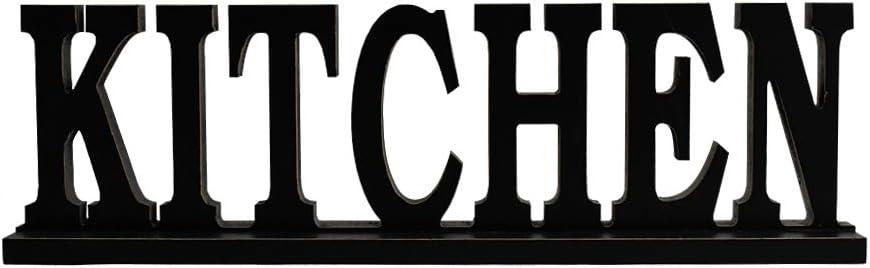 Linfevisi Black Wood Kitchen Sign Standing Block Letters Sign Rustic Freestanding Wood Word Decor Decorative Kitchen Table Sign Cutout Word Art Kitchen Shelf Decor (Black Kitchen Sign)