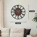 Maxstar Round Wall Clock for Living Room Decor Battery Operated Non Ticking Black Metal Wood Clocks for Home Living Room Garden Office Kitchen Decoration -16 inch