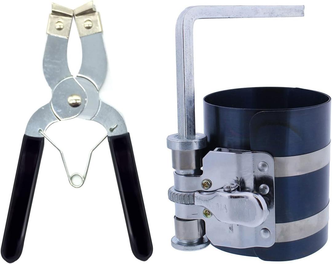 MMonDod Car Engine Piston Ring Installer Removal Kit - Piston Ring Compressor 2 1/8" to 7" & Adjustable Piston Installer Plier