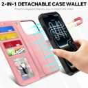 TUCCH 2-in-1 Detachable Wallet Case for iPhone 17 Pro Max (6.9-inch) 2025, RFID Blocking 4 Card Slots, Wireless Charging, Wrist Strap, Kickstand, Magnetic, PU Leather, Protective Flip Cover, Rose Gold