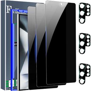 Ferilinso 3 Pack Privacy Screen Protector for Samsung Galaxy S24 Ultra with 3 Pack Tempered Glass Camera Lens Protector Phone Case Friendly Accessories Protector de Pantalla for Samsung S24 Ultra (Samsung S24 Ultra 6.8 INCH-Black)