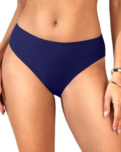 Zmart Women Full Coverage Bikini Bottoms - Mid Rise Bathing Suit Swim Bottom Swimsuit Swimwear Navy Blue XL